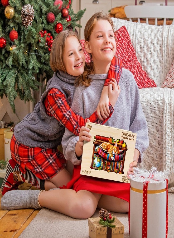 Purdicra Wooden Puzzles for Adults - Dreamy Tabby Cat Wooden Jigsaw Puzzle, Unique Animal Shaped Wood Puzzles Adult, Christmas Birthday Gifts for Friends/Family, Home Decor 8.5 * 6 in 100pcs - Image 3
